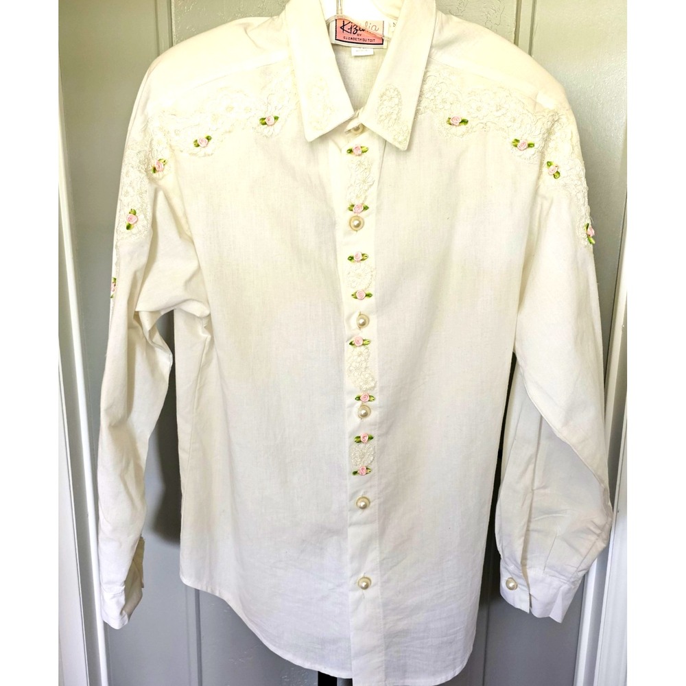 Kizulia Elizabeth DuToit Women's M Vintage Prairie Floral Lace Top Shoulder Pads